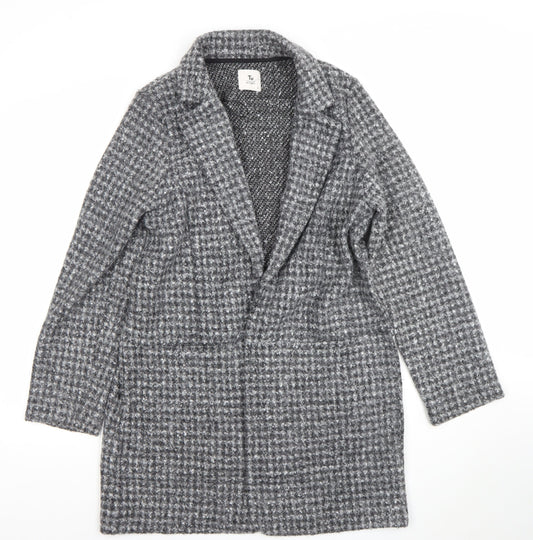 Tu Women’s Grey Checked Mid-Length Polyester Overcoat Size 12