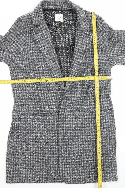 Tu Women’s Grey Checked Mid-Length Polyester Overcoat Size 12