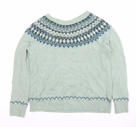 Fat Face Women's Green Fair Isle Knit Jumper Size 10