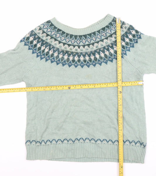 Fat Face Women's Green Fair Isle Knit Jumper Size 10