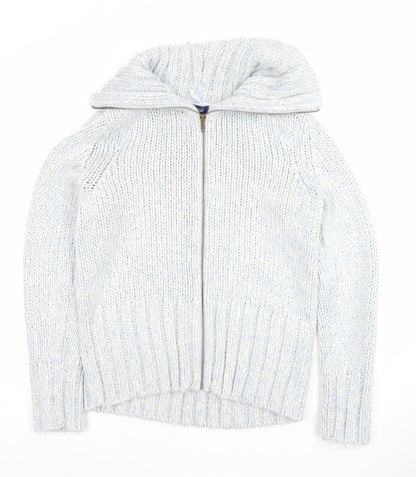 Casual Club Women's Blue Size 14 Chunky-Knit Full Zip Roll Neck Jumper