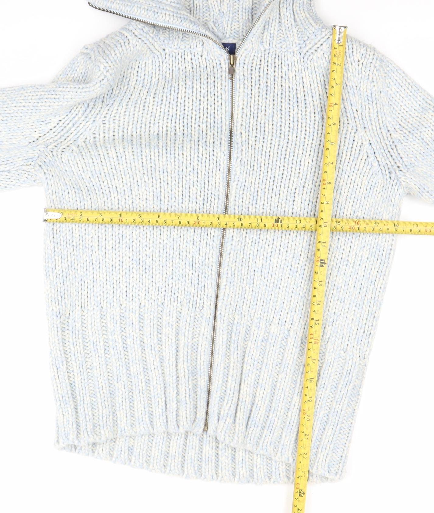 Casual Club Women's Blue Size 14 Chunky-Knit Full Zip Roll Neck Jumper