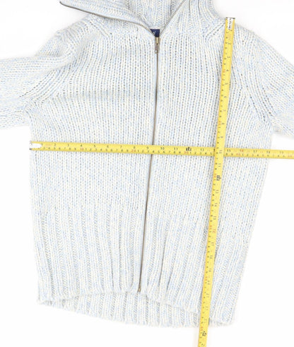 Casual Club Women's Blue Size 14 Chunky-Knit Full Zip Roll Neck Jumper