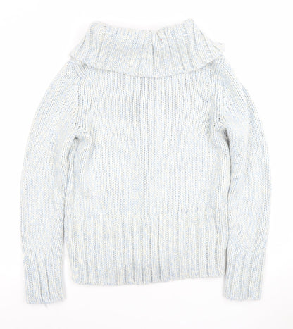 Casual Club Women's Blue Size 14 Chunky-Knit Full Zip Roll Neck Jumper