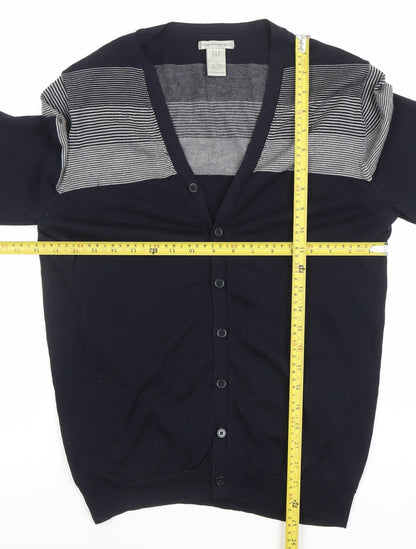 GAP Men’s Blue Striped Merino Wool Cardigan M V-Neck Knit