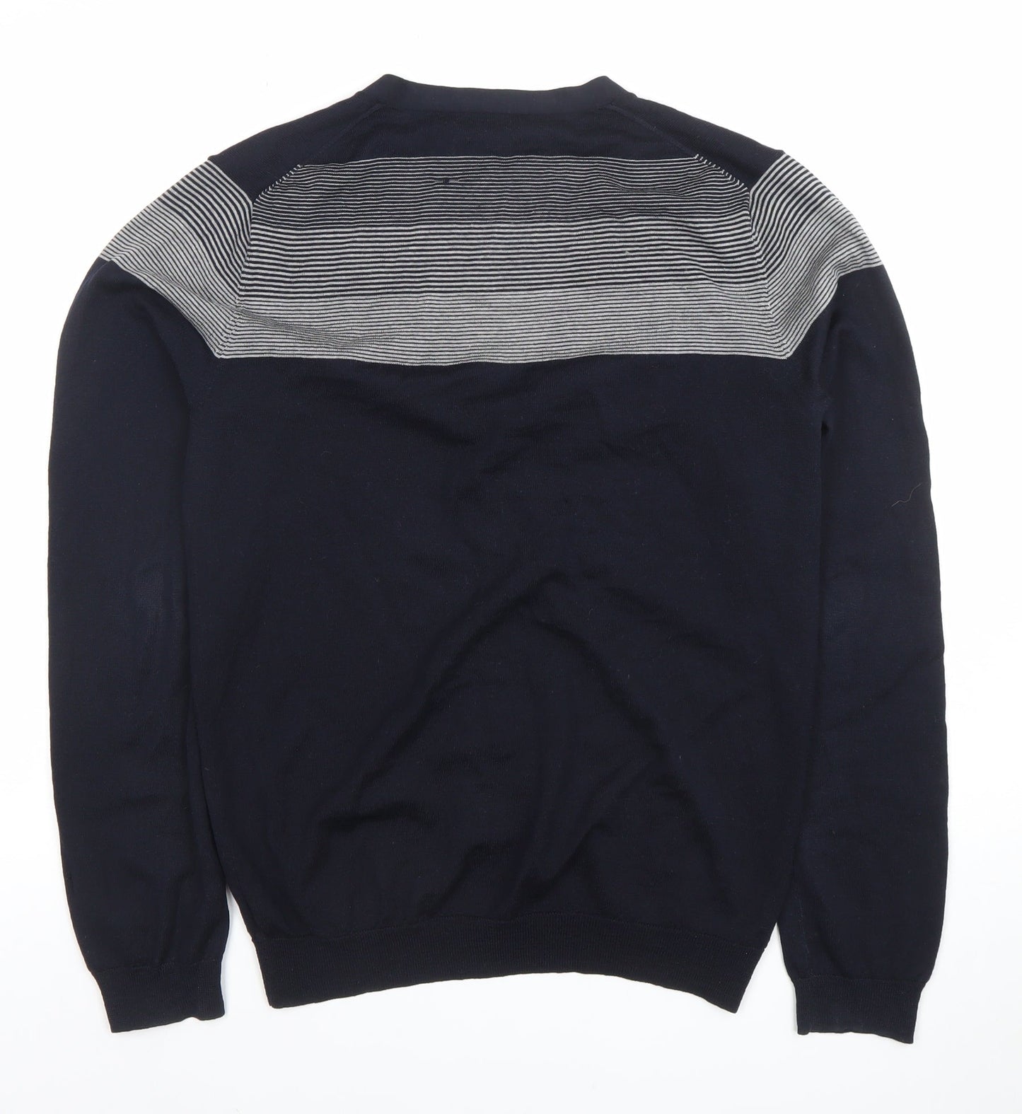 GAP Men’s Blue Striped Merino Wool Cardigan M V-Neck Knit