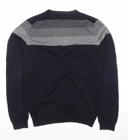 GAP Men’s Blue Striped Merino Wool Cardigan M V-Neck Knit