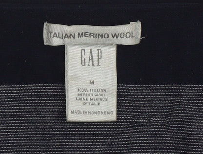 GAP Men’s Blue Striped Merino Wool Cardigan M V-Neck Knit