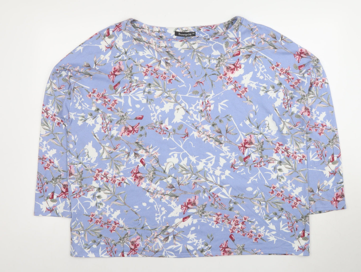 Bonmarche Women's Blue Floral 3/4 Sleeve Jersey T-Shirt Size 22