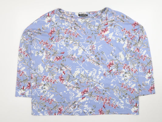 Bonmarche Women's Blue Floral 3/4 Sleeve Jersey T-Shirt Size 22