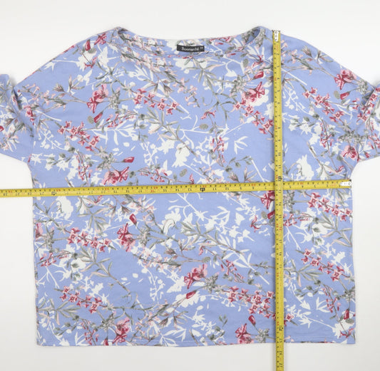 Bonmarche Women's Blue Floral 3/4 Sleeve Jersey T-Shirt Size 22