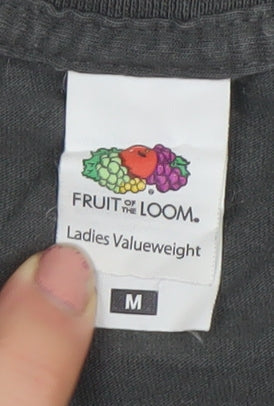 Womens UK Size M Fruit of the Loom Black Basic T-Shirt
