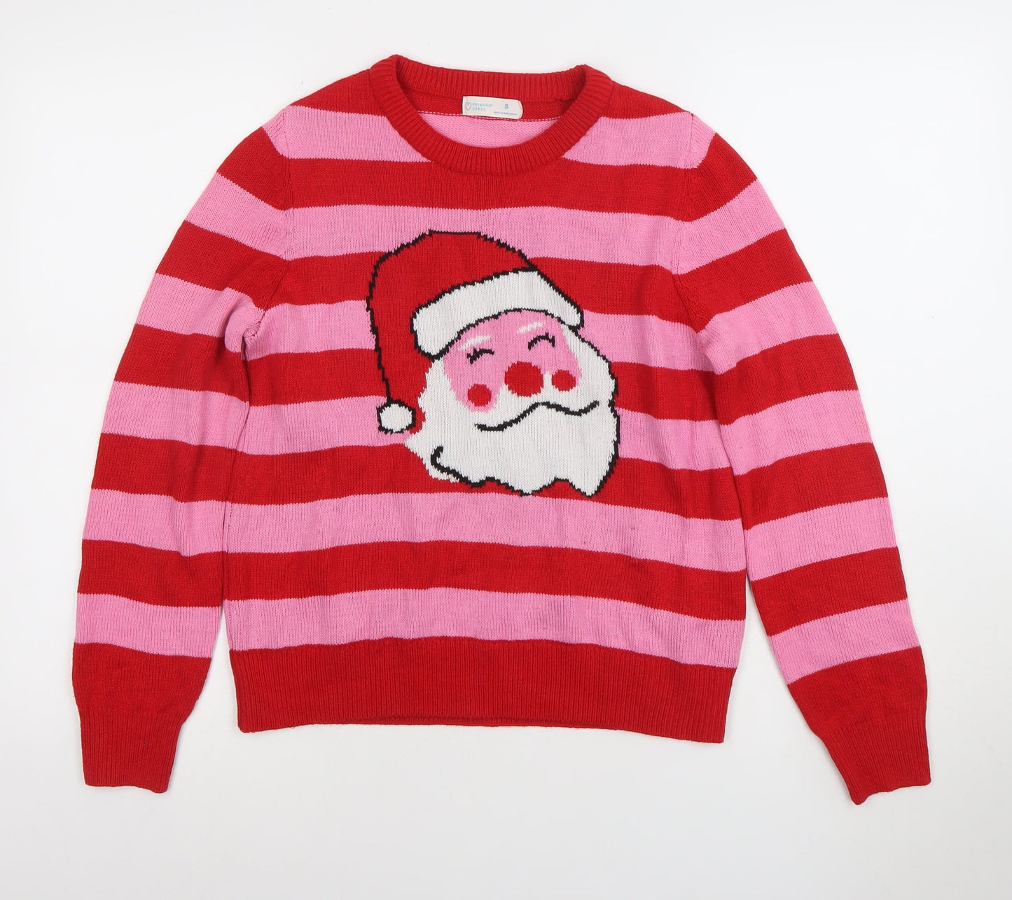 Primark Women Red Pink Striped Santa Christmas Jumper Size S
