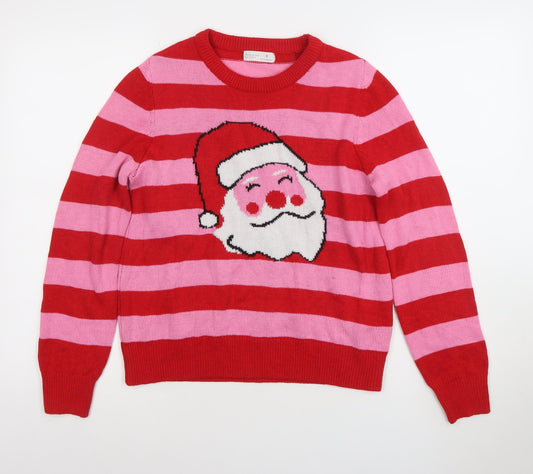 Primark Women Red Pink Striped Santa Christmas Jumper Size S