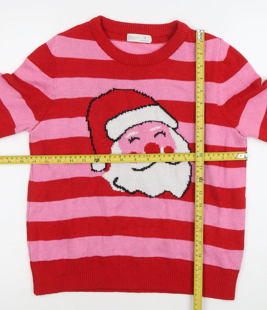 Primark Women Red Pink Striped Santa Christmas Jumper Size S