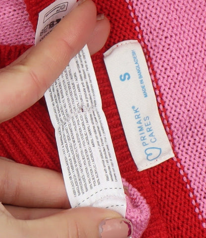 Primark Women Red Pink Striped Santa Christmas Jumper Size S