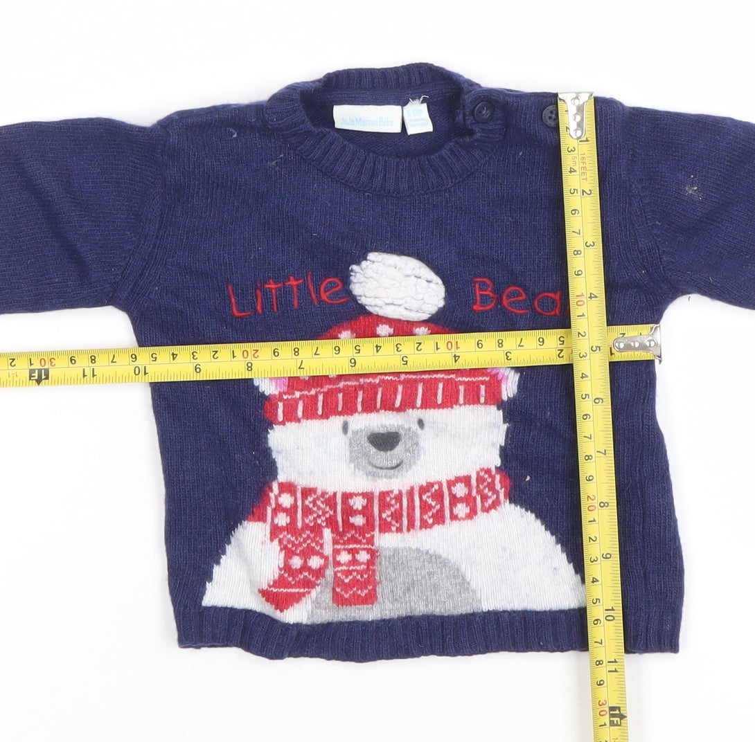 JoJo Maman Bébé Blue Little Bear Cotton Cashmere Jumper 6-9 Months