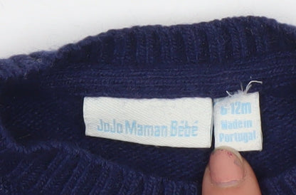 JoJo Maman Bébé Blue Little Bear Cotton Cashmere Jumper 6-9 Months