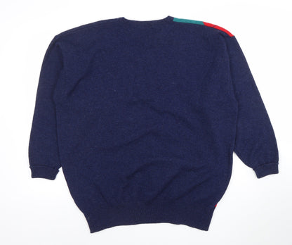 Clan Royal Men’s Blue Lambswool Argyle Pullover Jumper L Scottish Knit