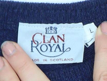 Clan Royal Men’s Blue Lambswool Argyle Pullover Jumper L Scottish Knit