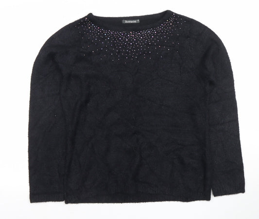 Bonmarché Women's Black Rhinestone Crew Neck Long Sleeve Jumper Size 12