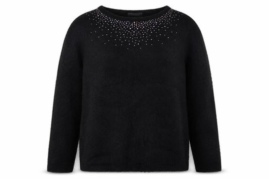 Bonmarché Women's Black Rhinestone Crew Neck Long Sleeve Jumper Size 12