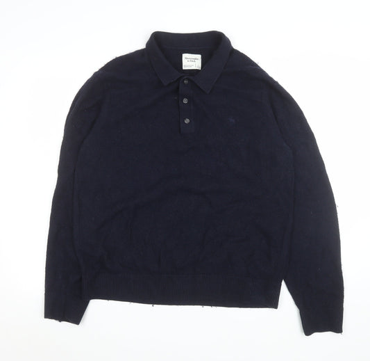 Abercrombie & Fitch Men’s Blue Cotton Merino Long Sleeve Polo L