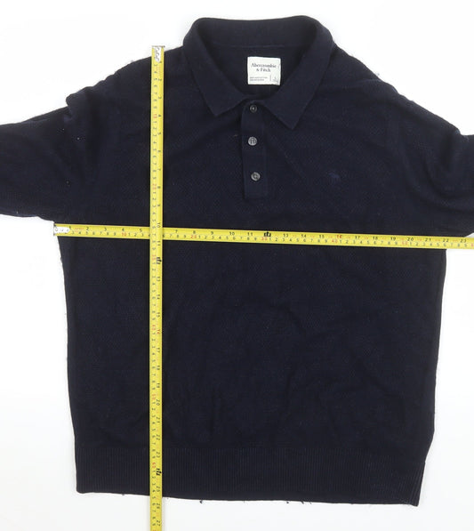 Abercrombie & Fitch Men’s Blue Cotton Merino Long Sleeve Polo L
