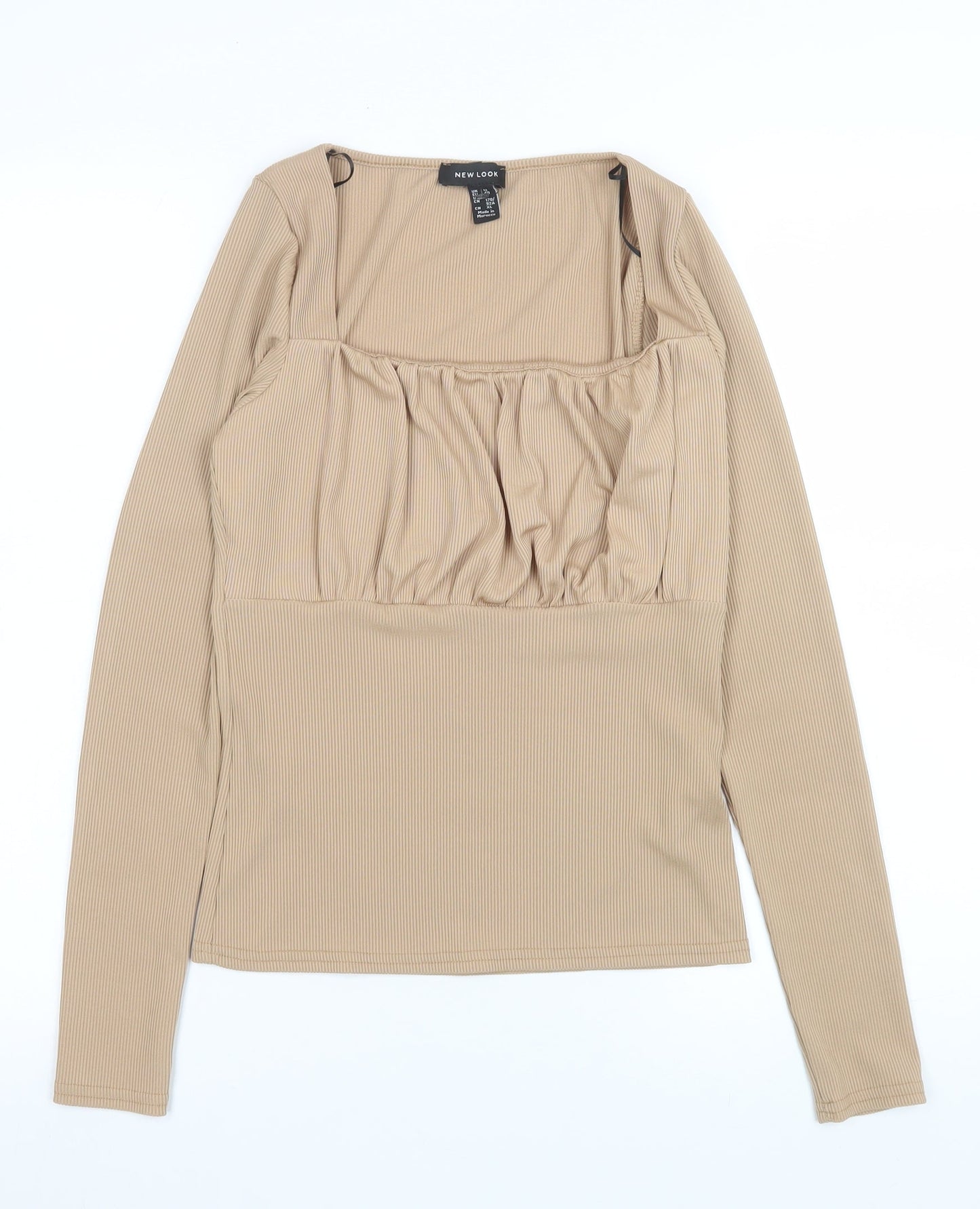 New Look Women’s Beige Long Sleeve Square Neck Tunic Blouse Size 12