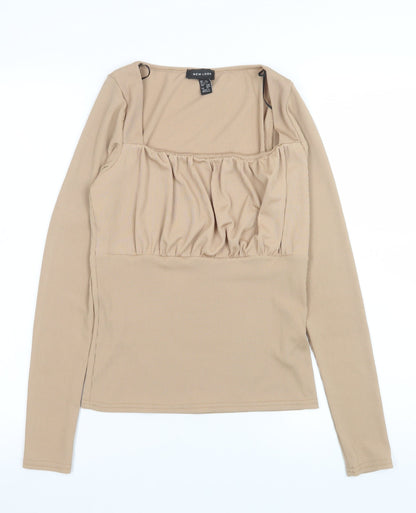 New Look Women’s Beige Long Sleeve Square Neck Tunic Blouse Size 12