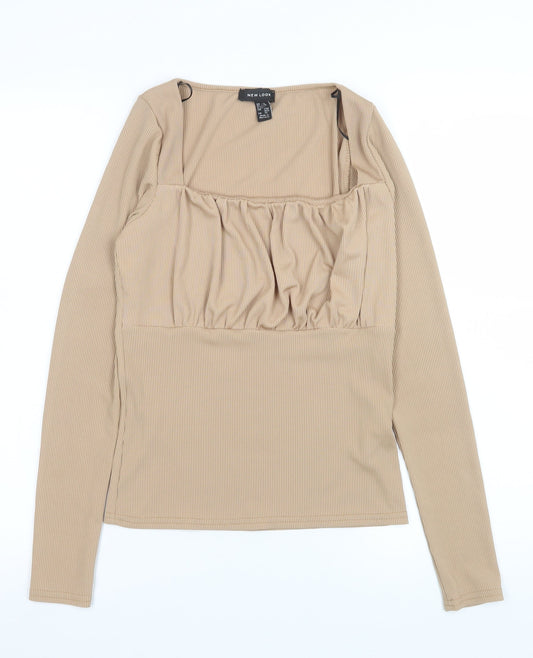 New Look Women’s Beige Long Sleeve Square Neck Tunic Blouse Size 12