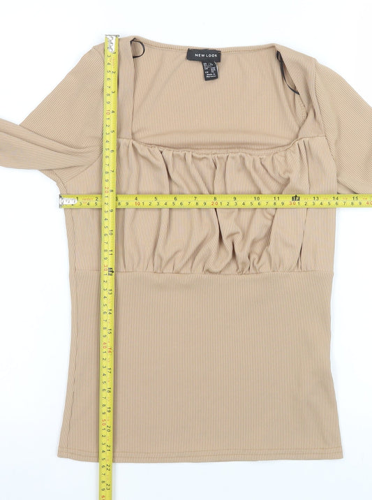 New Look Women’s Beige Long Sleeve Square Neck Tunic Blouse Size 12