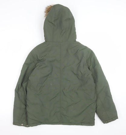 Ben Sherman Boys Green Hooded Parka Coat 10-11 Years Nylon Padded Winter Jacket