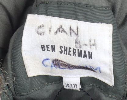 Ben Sherman Boys Green Hooded Parka Coat 10-11 Years Nylon Padded Winter Jacket