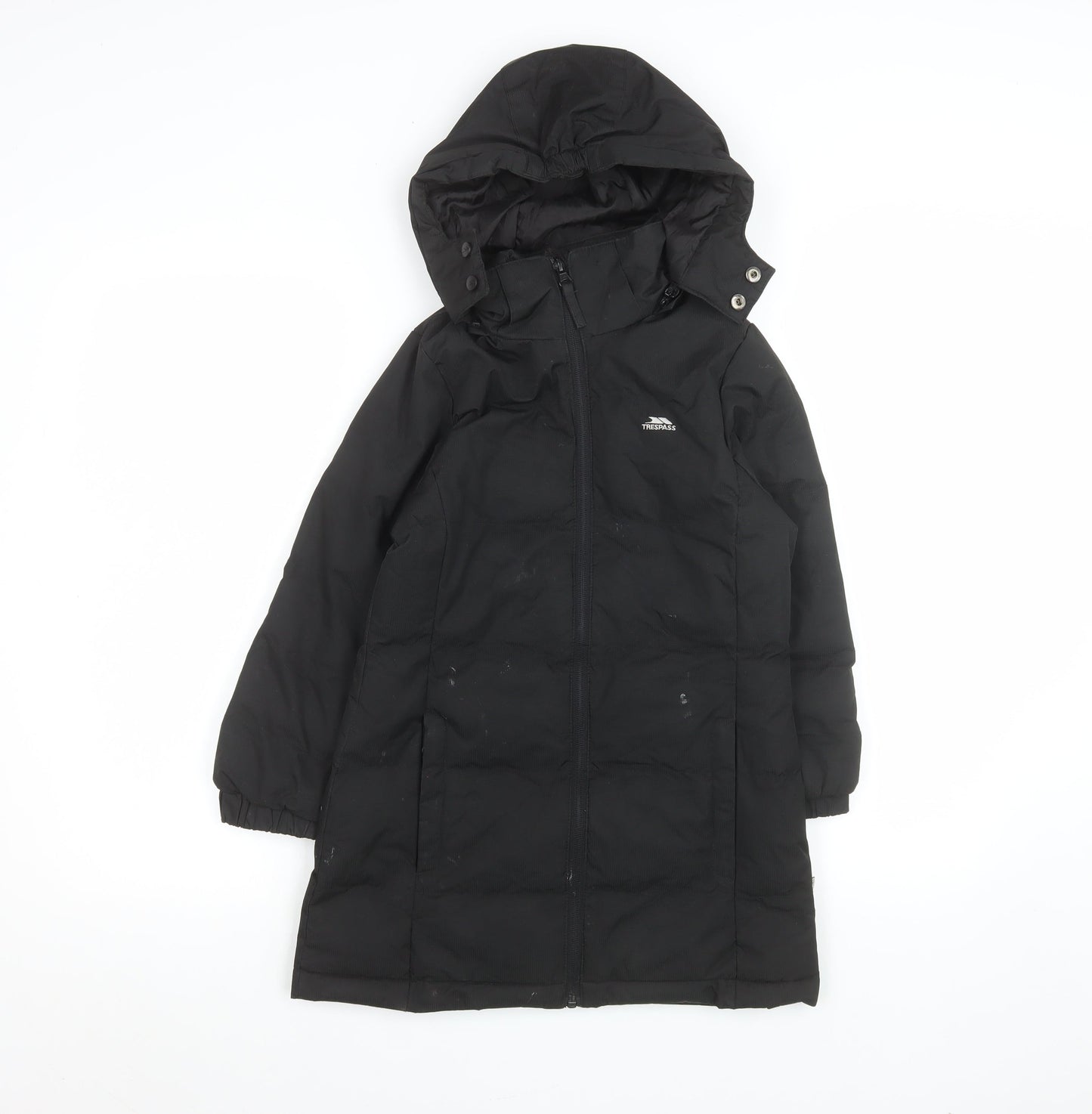 Trespass Girls Black Waterproof Hooded Long Puffer Coat 5-6 Years
