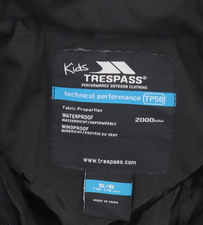 Trespass Girls Black Waterproof Hooded Long Puffer Coat 5-6 Years