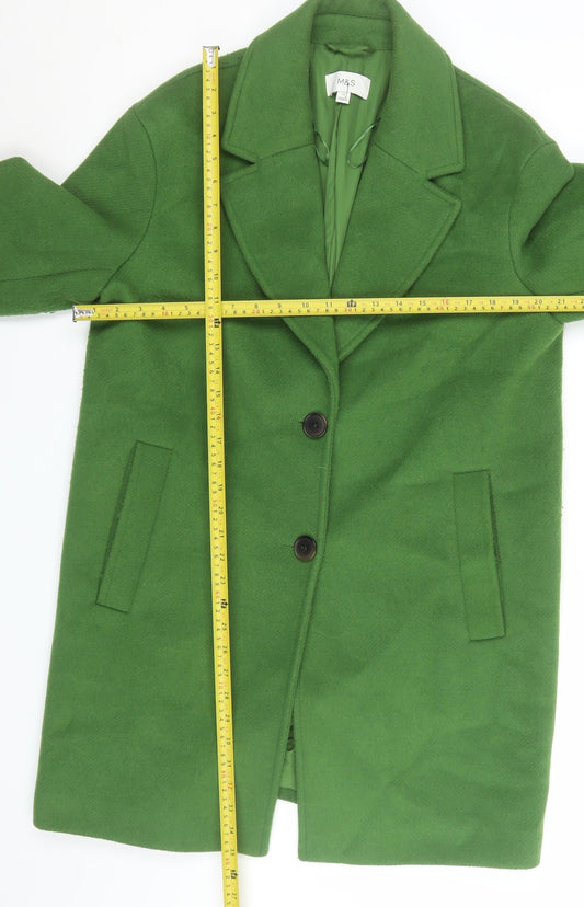 Marks and Spencer Womens Green Wool Look Overcoat Size 12