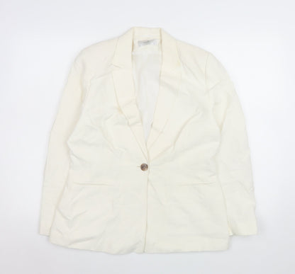 Wallis Ivory Linen Blend Women's Size 14 Single-Breasted Blazer