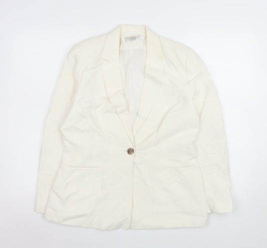 Wallis Ivory Linen Blend Women's Size 14 Single-Breasted Blazer