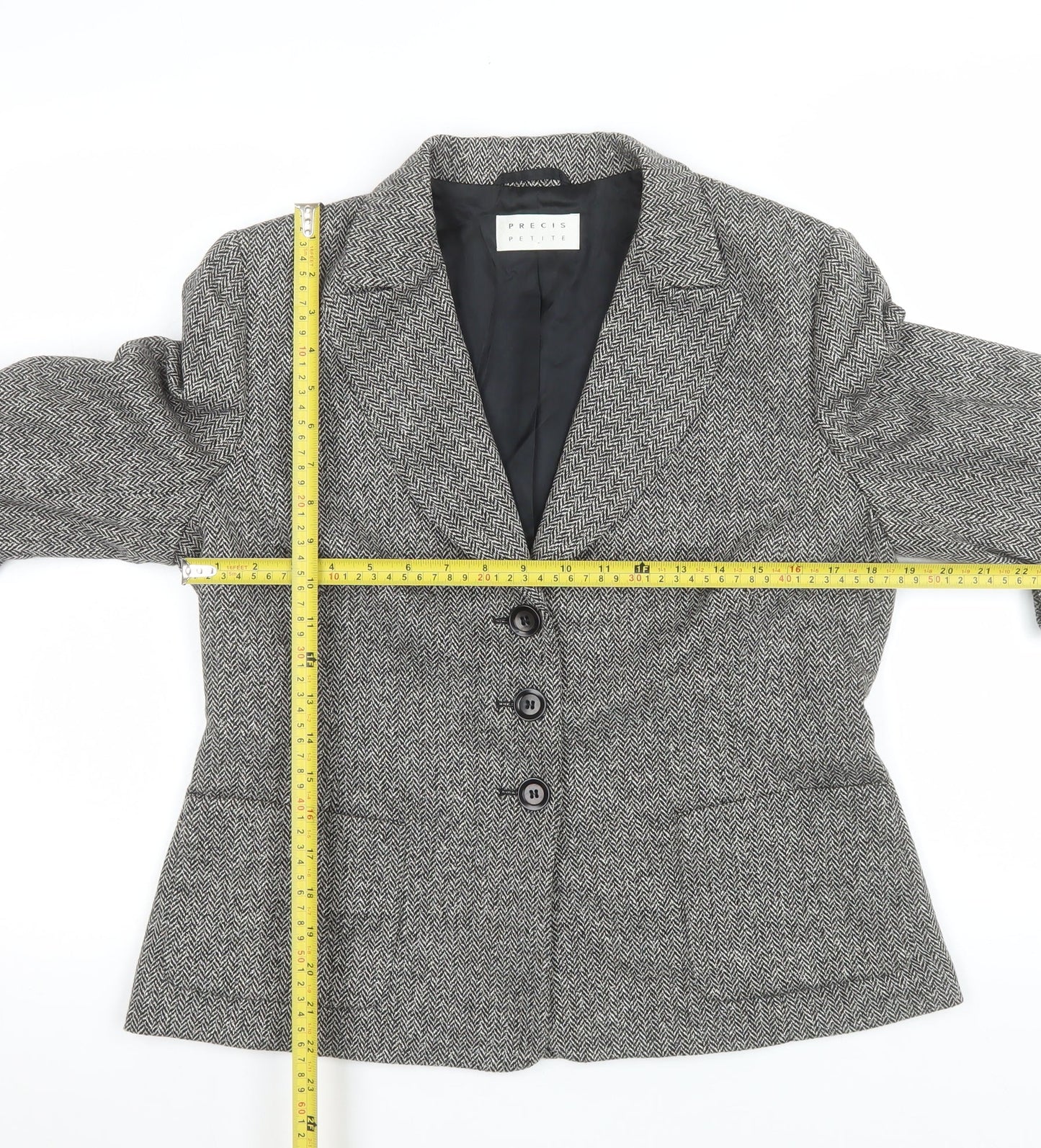 Precis Petite Women's Grey Wool Blend Single-Breasted Blazer Size 14