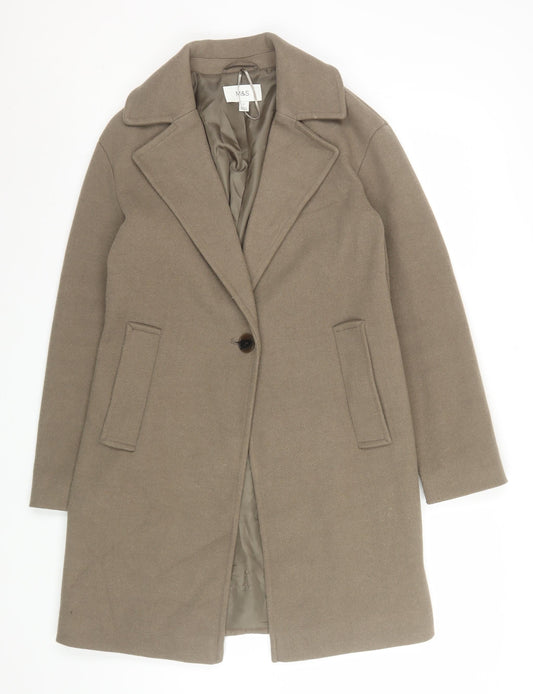 Marks and Spencer Women Mocha Wool Blend Single Breasted Coat Size 8
