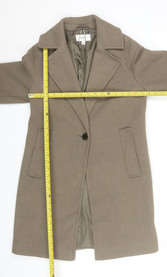 Marks and Spencer Women Mocha Wool Blend Single Breasted Coat Size 8