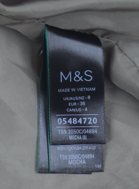 Marks and Spencer Women Mocha Wool Blend Single Breasted Coat Size 8