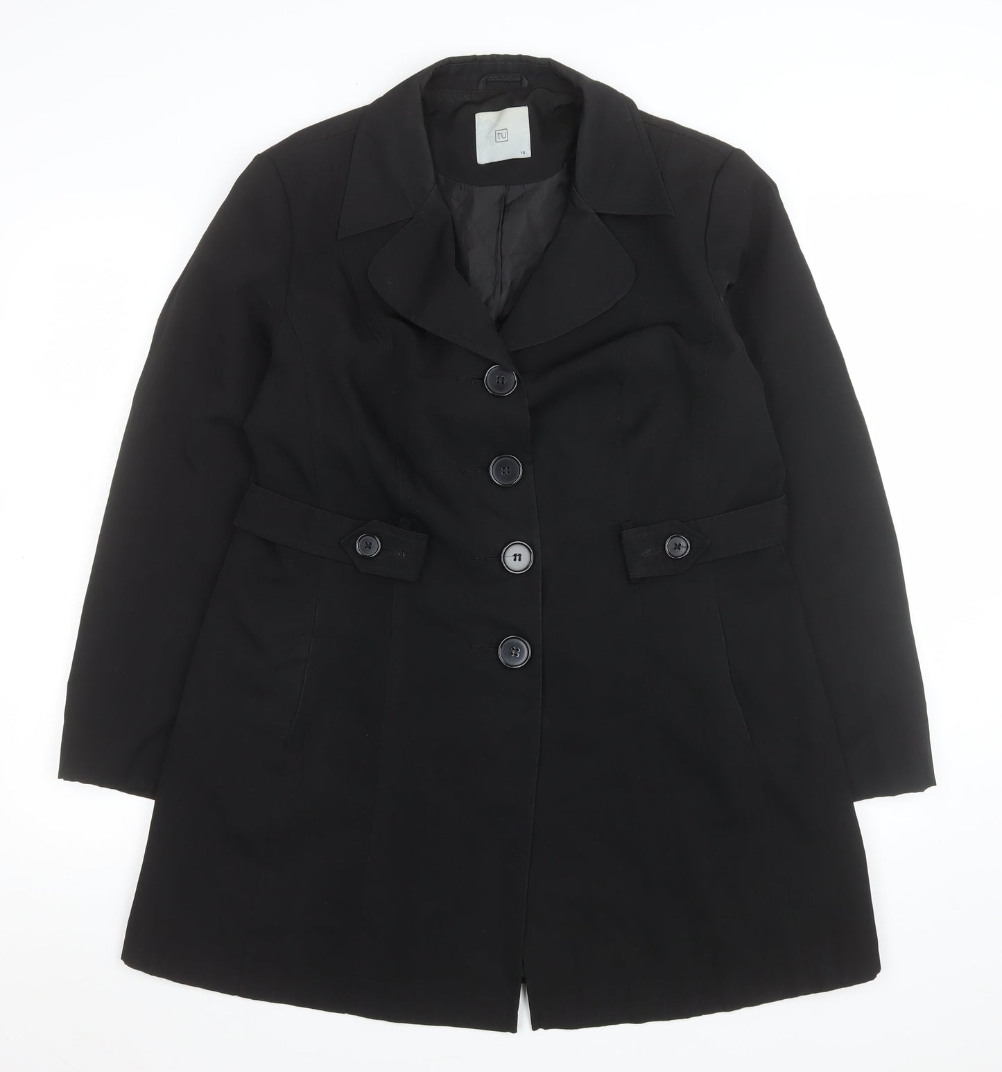 TU Women’s Black Size 16 Trench Coat Lined Mid-Length Classic Workwear