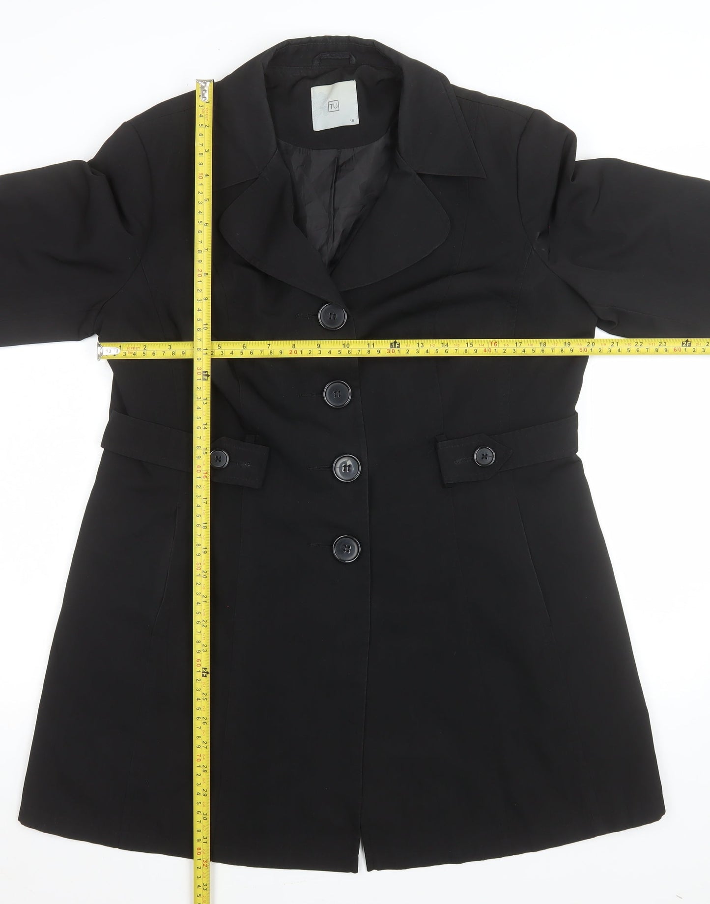 TU Women’s Black Size 16 Trench Coat Lined Mid-Length Classic Workwear