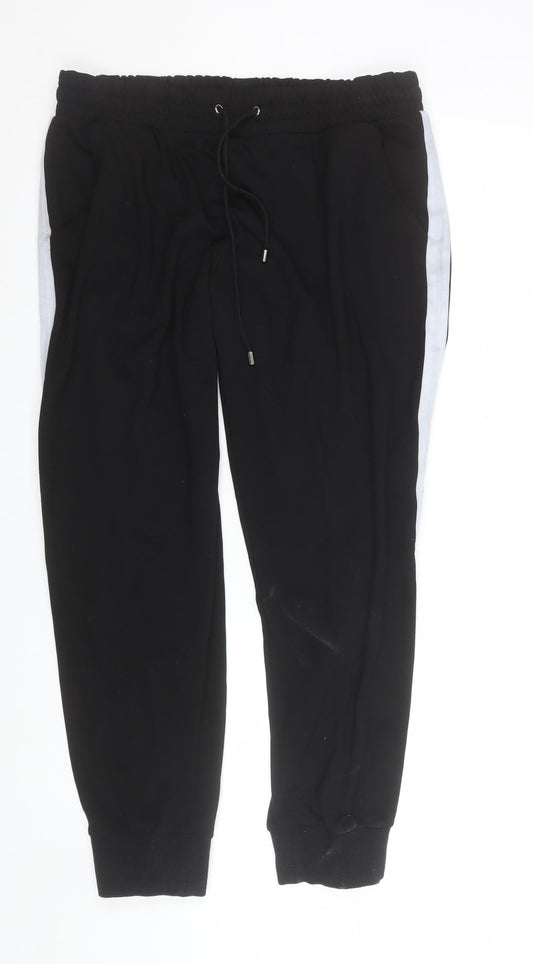 C&A Men's Black Jogger Trousers L Woven Viscose Blend Side Stripe