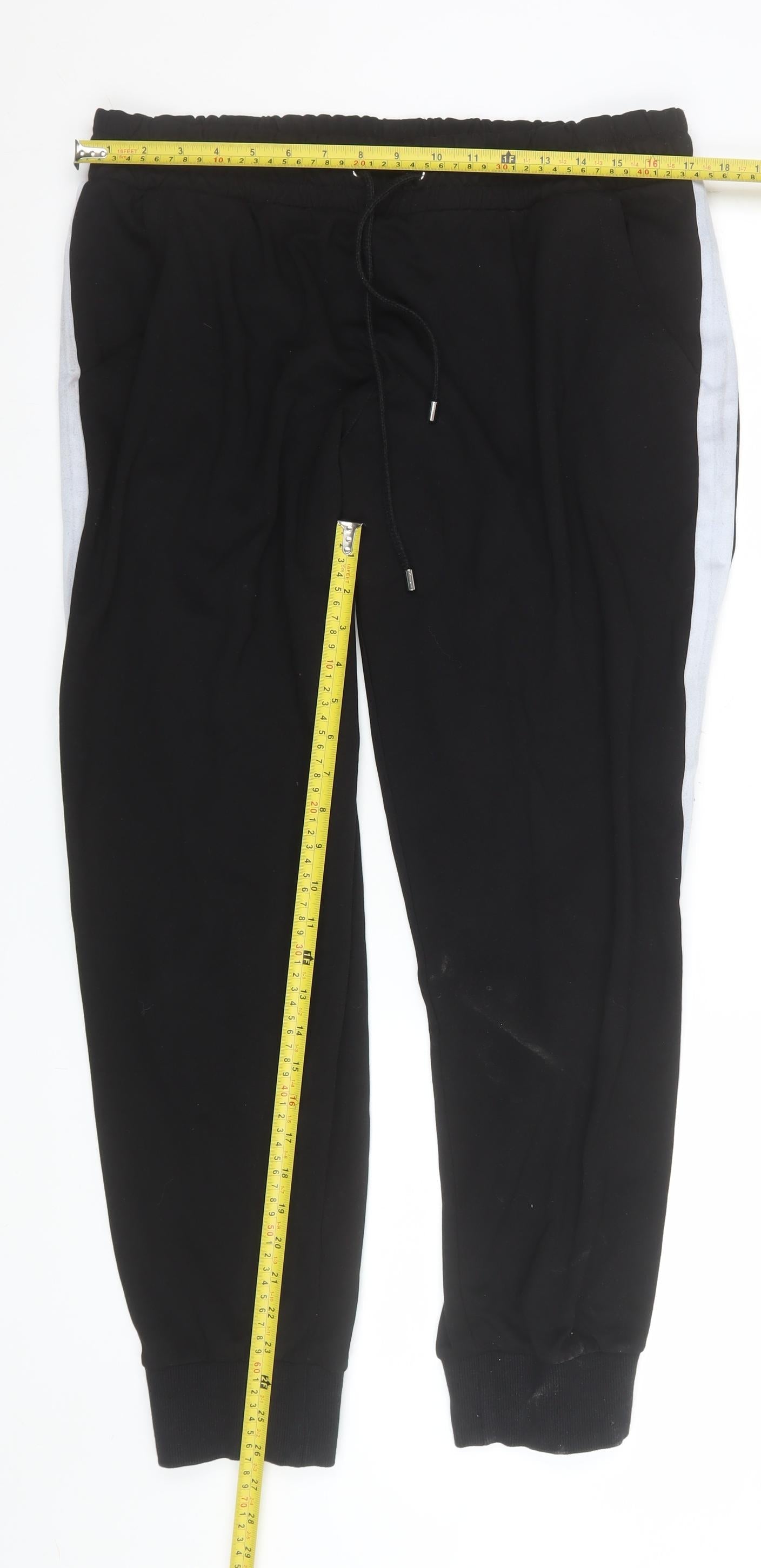 C&A Men's Black Jogger Trousers L Woven Viscose Blend Side Stripe