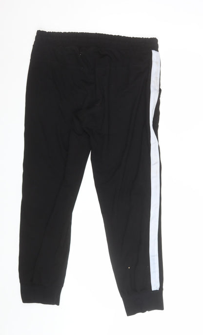 C&A Men's Black Jogger Trousers L Woven Viscose Blend Side Stripe