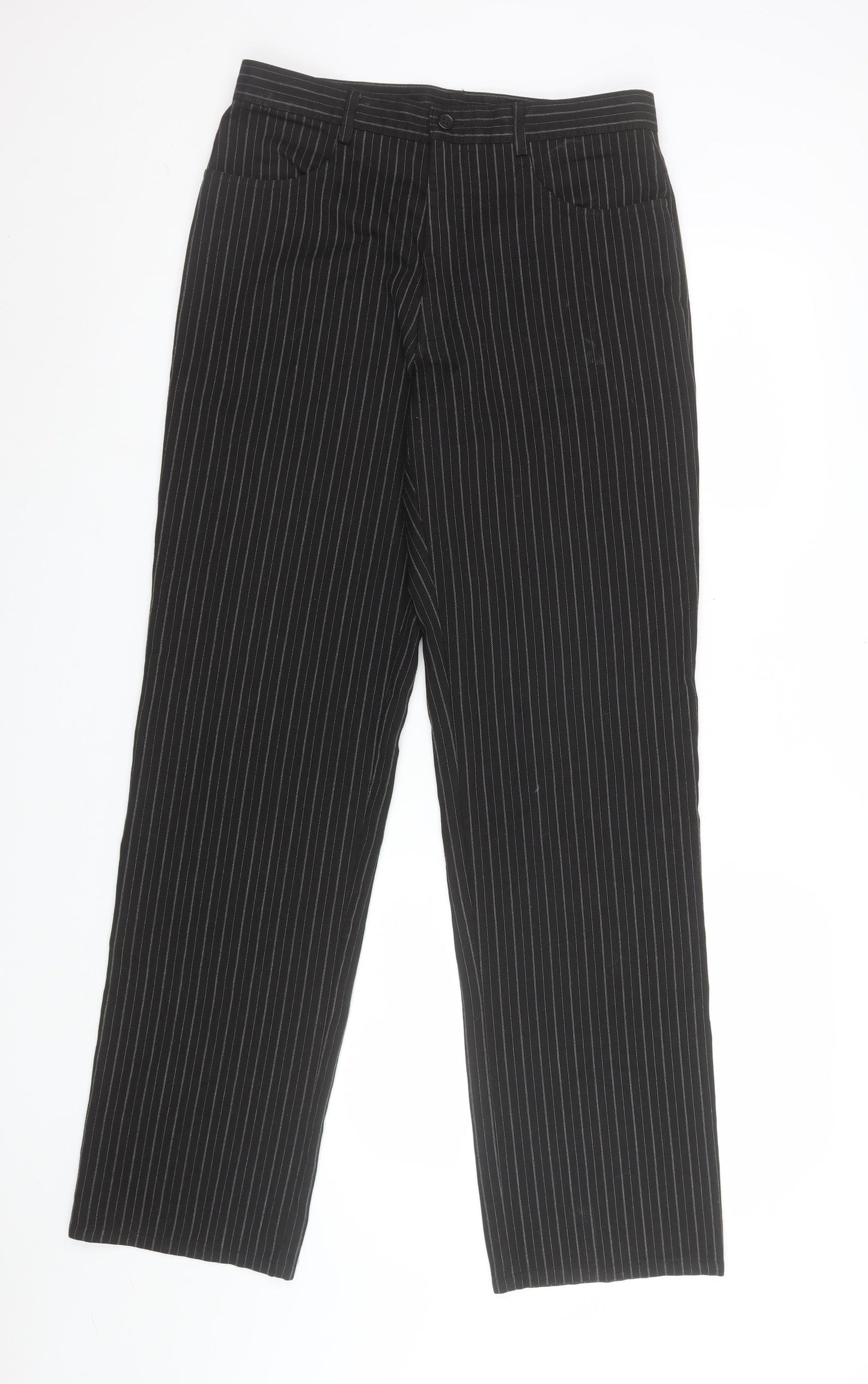Moto Men's Black Pinstripe Regular Fit Cotton Trousers 32W