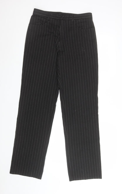 Moto Men's Black Pinstripe Regular Fit Cotton Trousers 32W